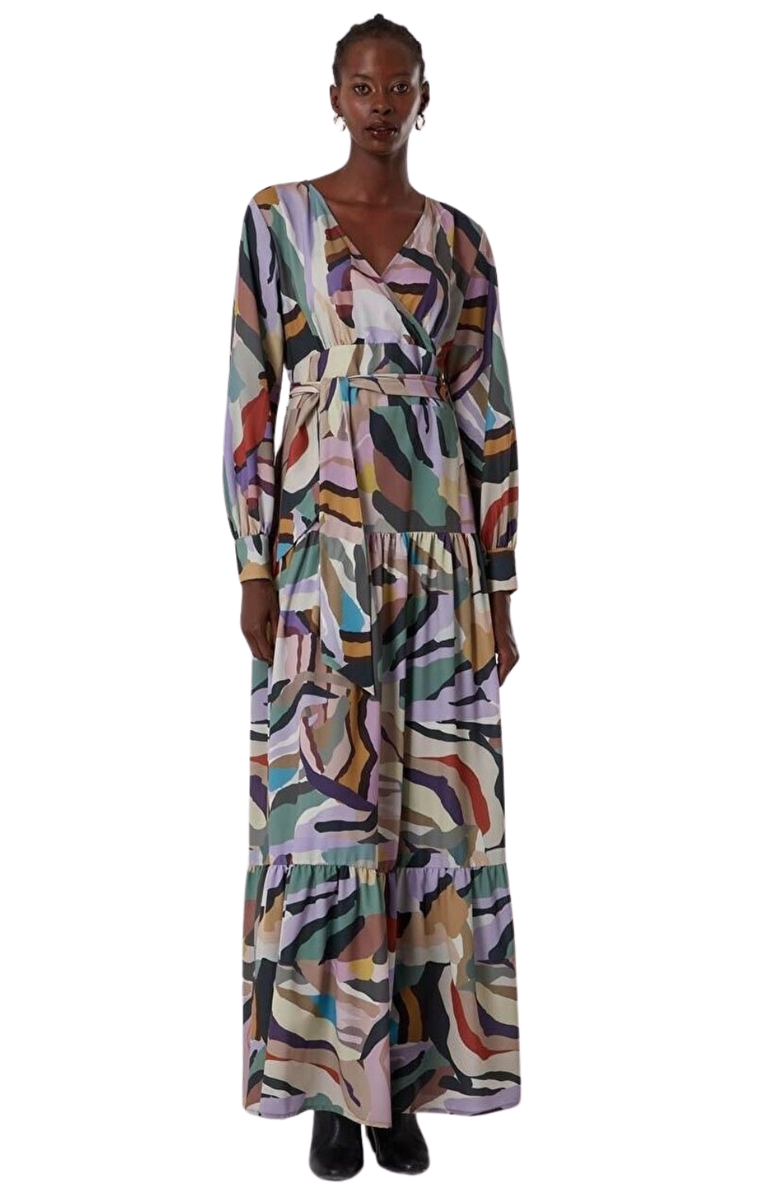 Mizalle Flowy Long Sleeve Maxi Dress, Main, color, Mix