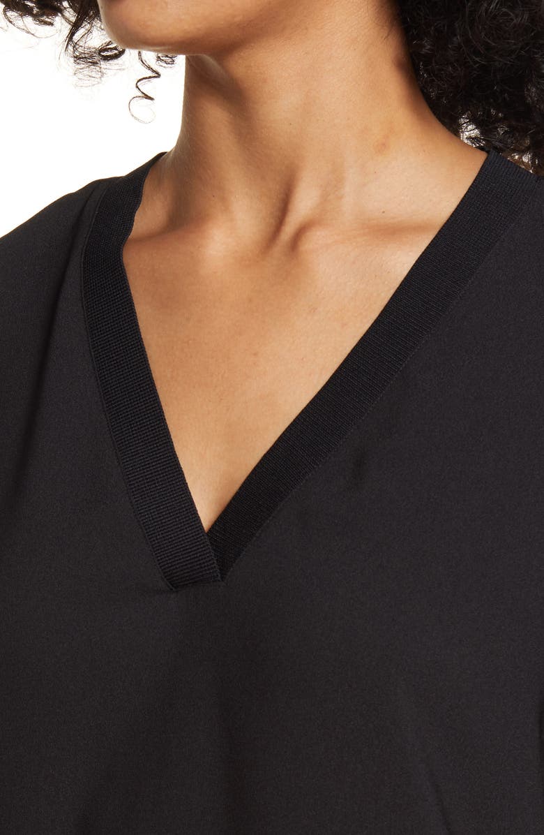 Nordstrom Rib Trim Woven Top, Alternate, color, Black