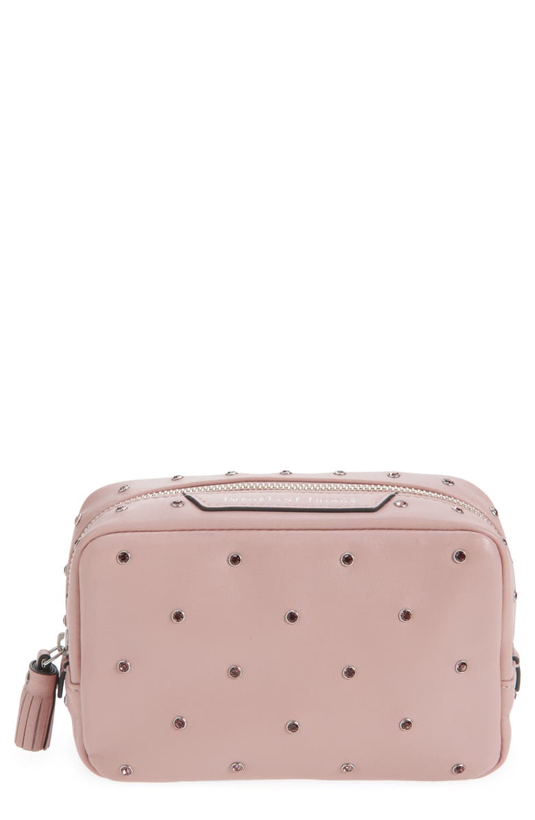 Anya Hindmarch Important Things Crystal Embellished Leather Pouch, Main, color, Rose