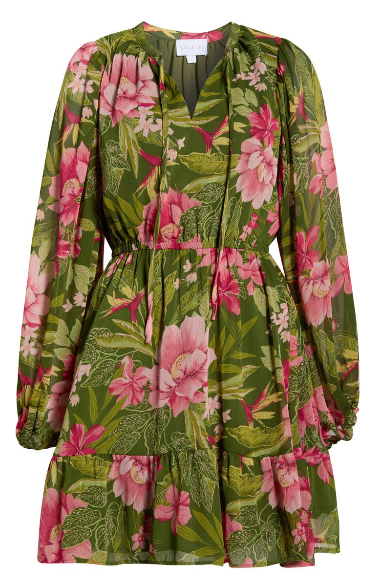 SUGARLIPS Madeira Metallic Abstract Print Long Sleeve Dress, Main, color, Green-Pink-Coral