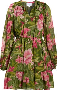 SUGARLIPS Madeira Metallic Abstract Print Long Sleeve Dress