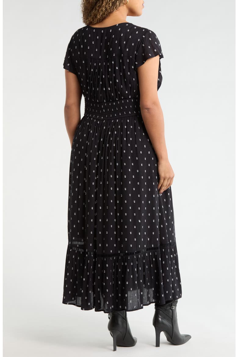 Smocked Dobby Maxi Dress, Alternate, color, BLACK- IVORY DOBBY DOT