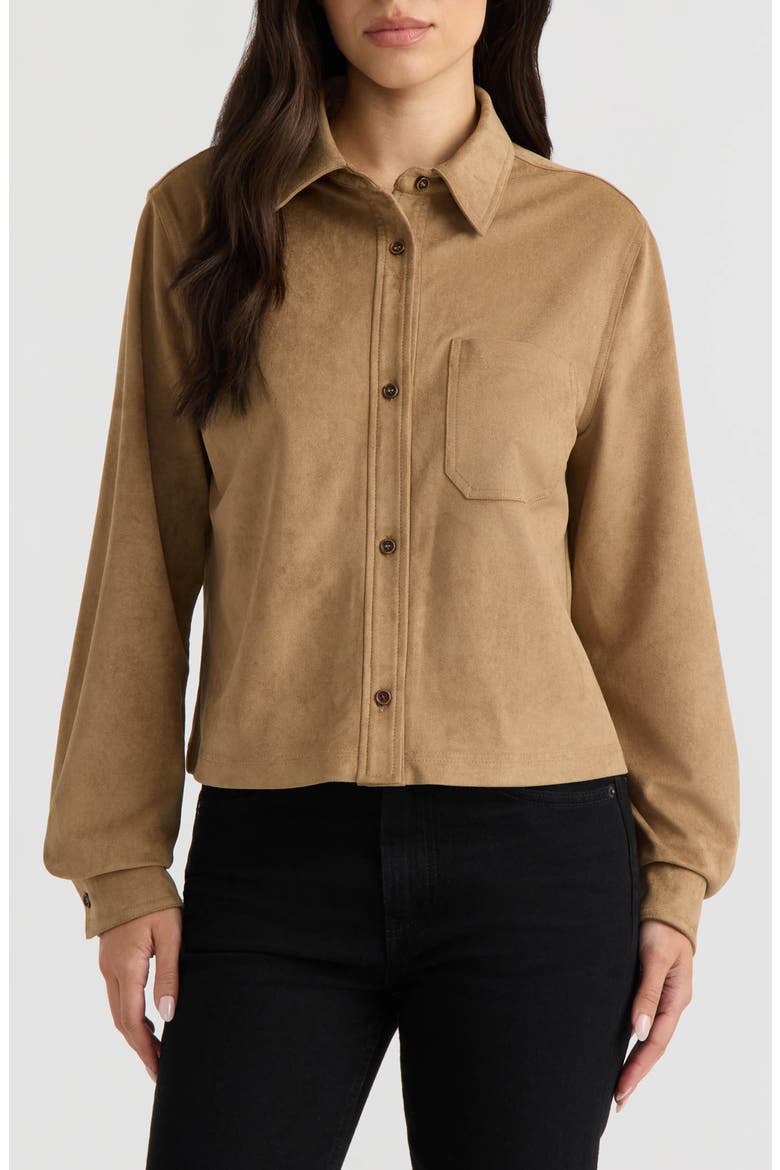 Cropped Faux Suede Shirtjacket, Main, color, WOOD
