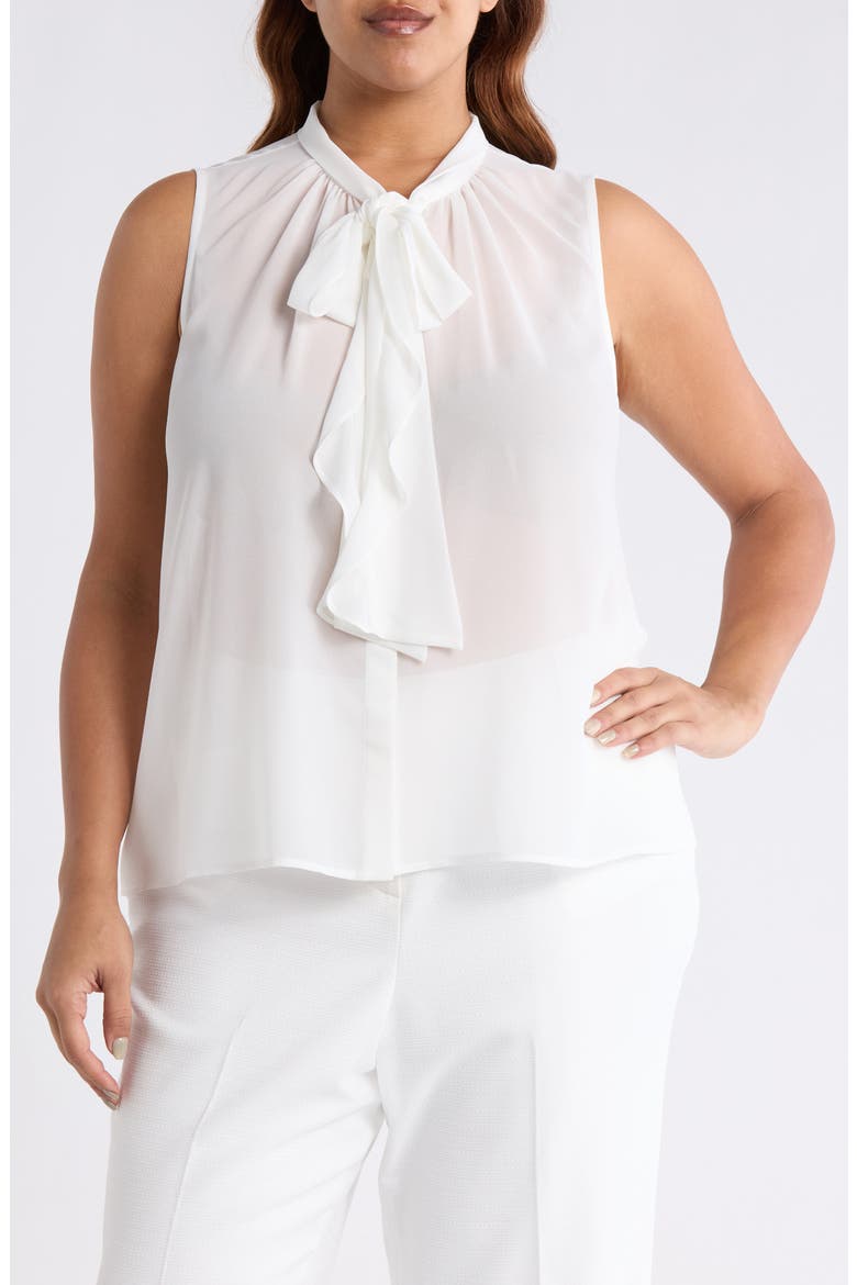 Ruffle Tie Sleeveless Chiffon Top, Main, color, IVORY