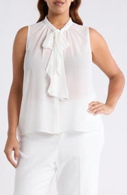 Tahari ASL Ruffle Tie Sleeveless Chiffon Top