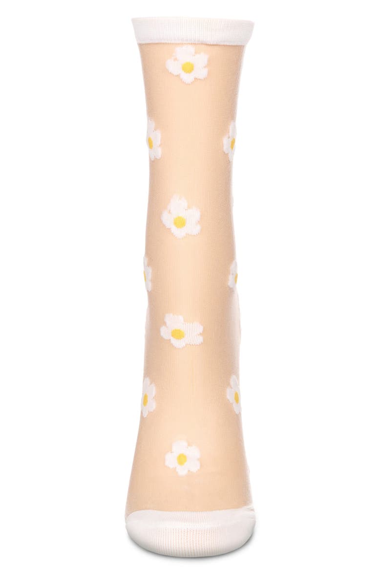 Daisies Sheer Crew Socks, Alternate, color, WHITE