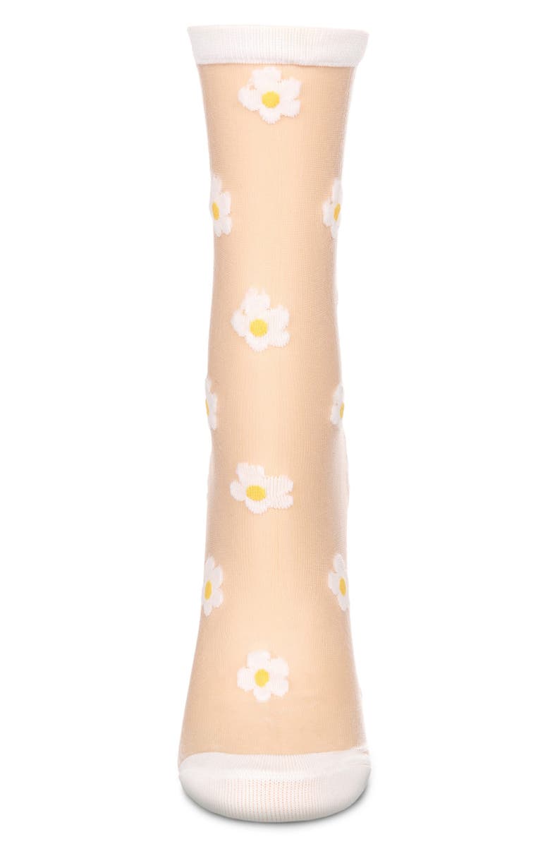 MeMoi Daisies Sheer Crew Socks, Alternate, color, White