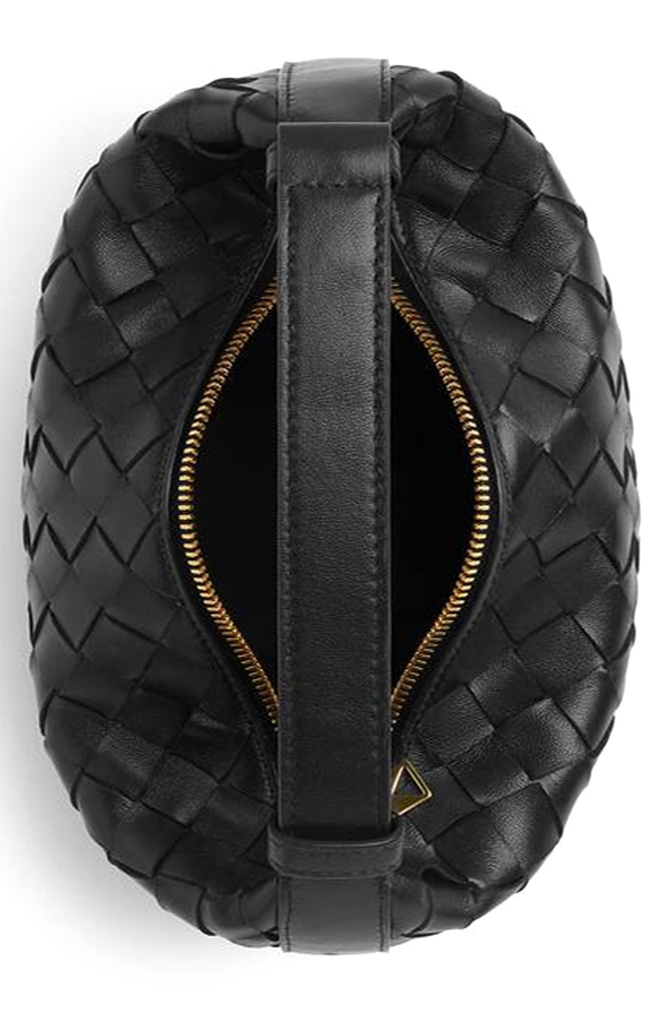 Bottega Veneta Mini Wallace Intrecciato Leather Shoulder Bag, Alternate, color, Black/ Gold