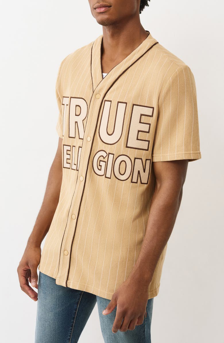 True Religion Logo Baseball Jersey, Alternate, color, Travertine