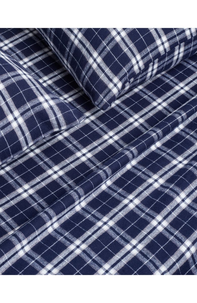 Petite Plume Oxford Tartan Cotton Flannel Sheet Set, Alternate, color, Navy
