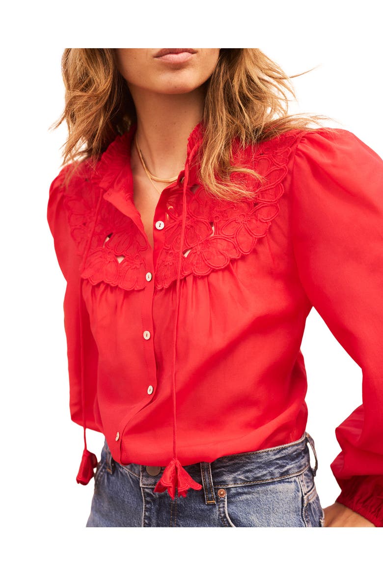 Floral Detail Cutwork Blouse, Main, color, Red