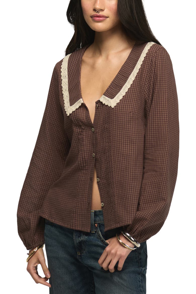 Lace Collar Shirt, Alternate, color, BROWN GINGHAM