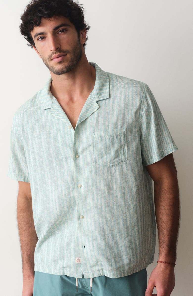 Marine Layer Resort Camp Shirt, Alternate, color, Aqua Sardine Print