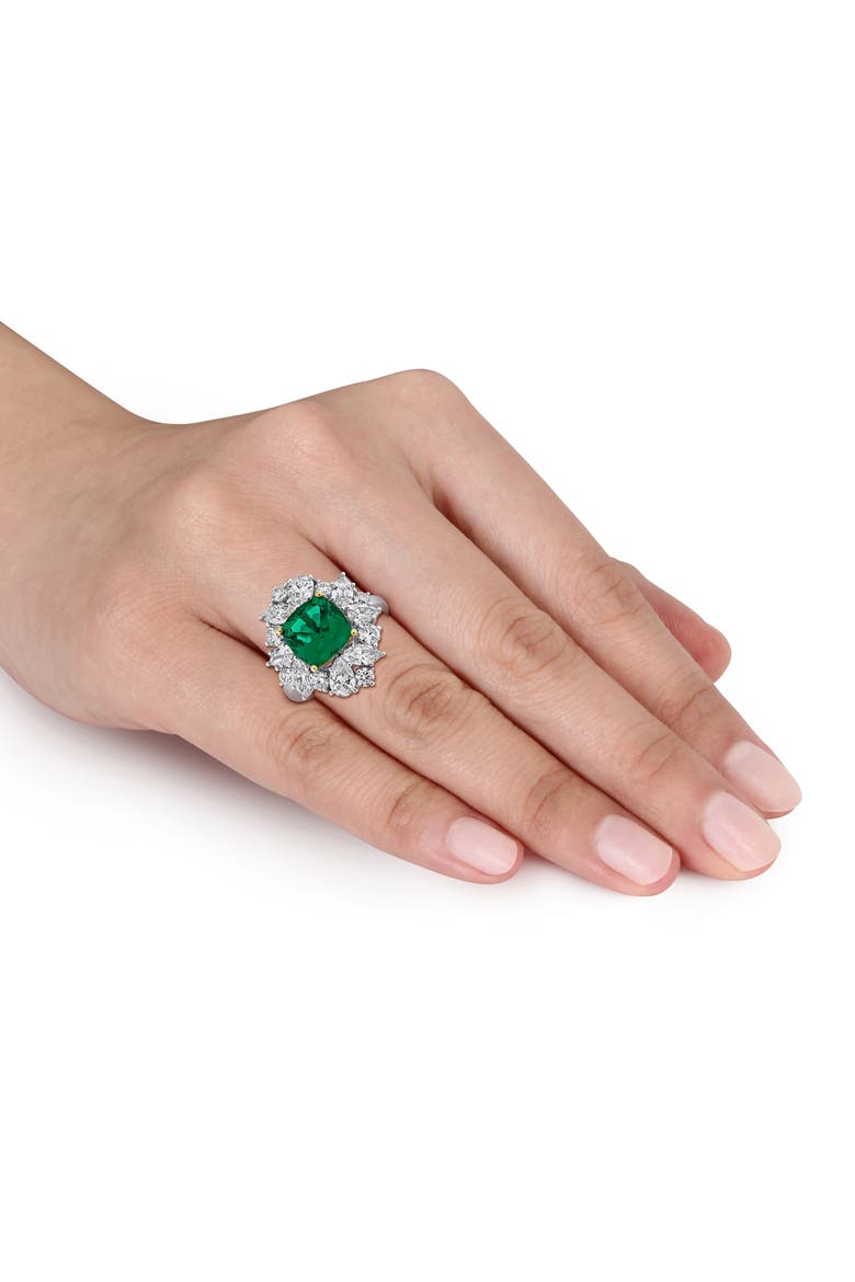 Lab-Created Emerald & Diamond Floral Ring 18k, Alternate, color, Emerald