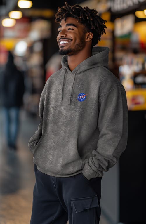 Dalix Nasa Mineral Wash Hoodie Nasa Embroidered Fleece Hoodie Mineral Wash Long Sleeve Sweatshirt Me In Gray