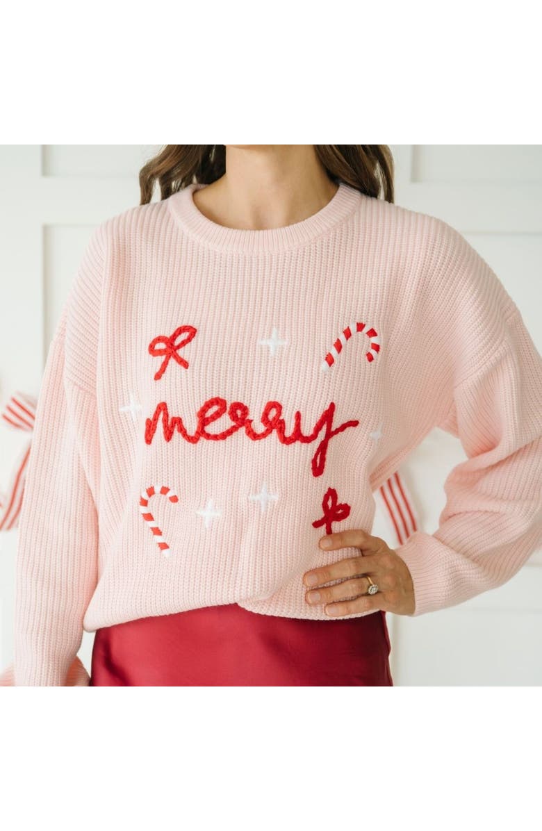 Sweet Wink Merry Bows Christmas Knit Women's Sweater, Alternate, color, Ballet Pink