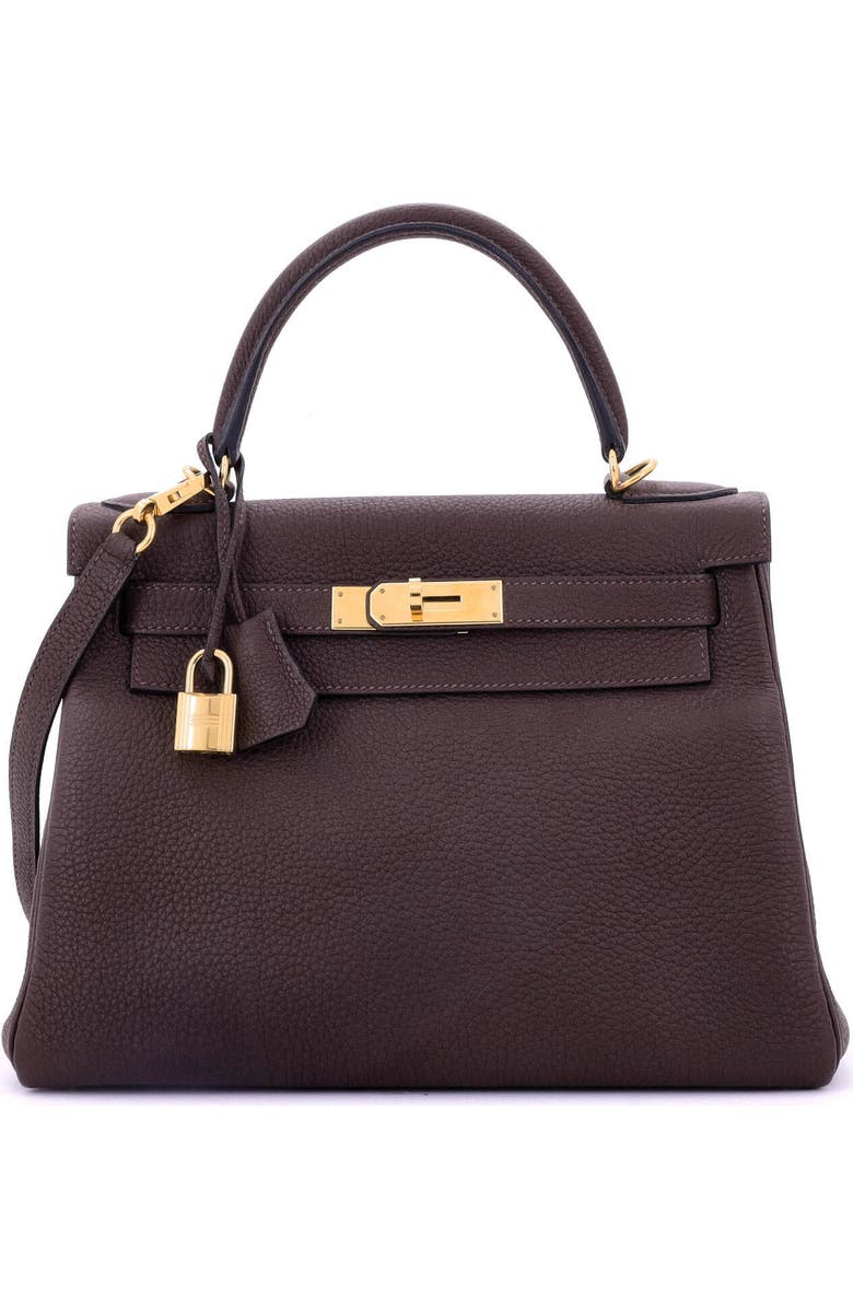 Pre-Owned Hermes Kelly Handbag Brown Togo with Gold Hardware 28, Main, color,