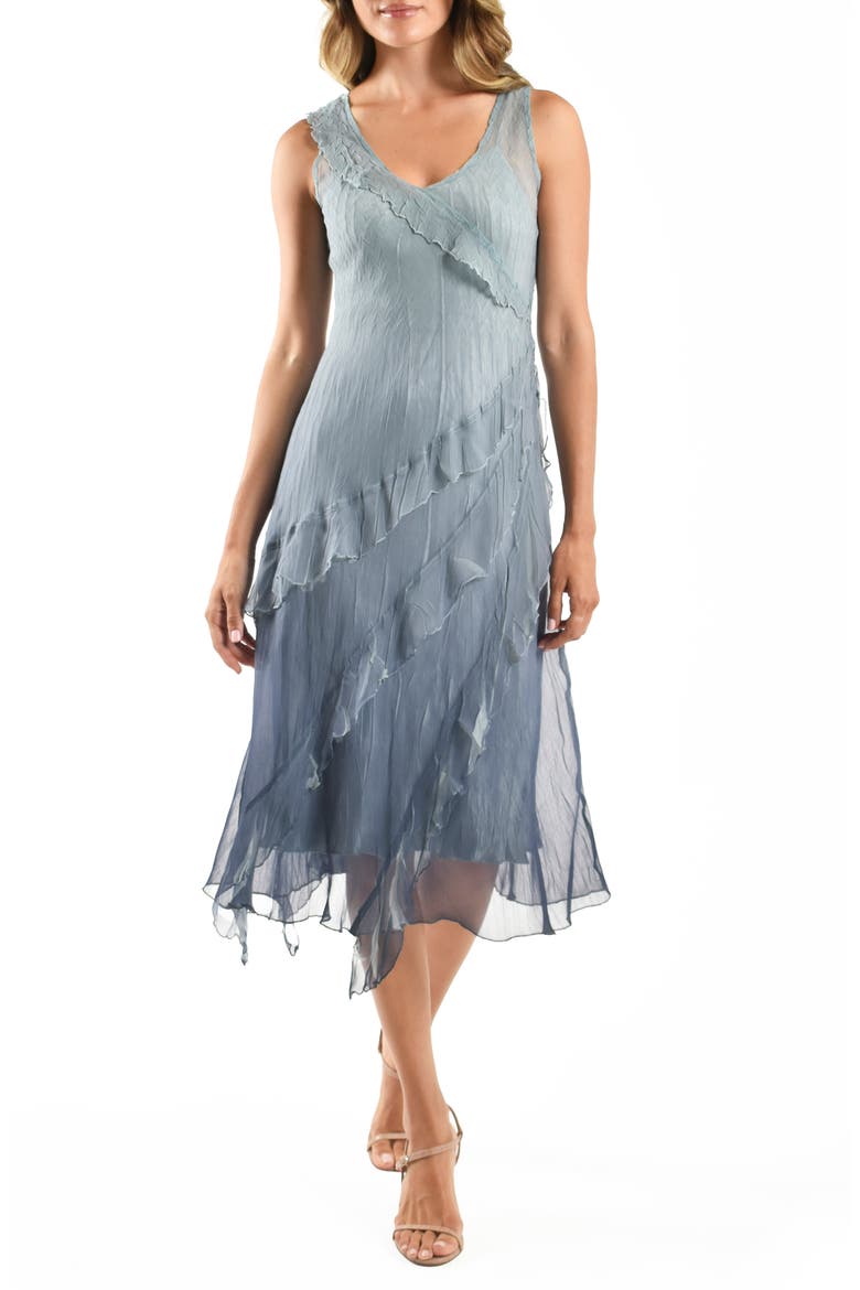 Charmeuse & Chiffon Cocktail Dress, Main, color, OCEAN BLUE OMBRE