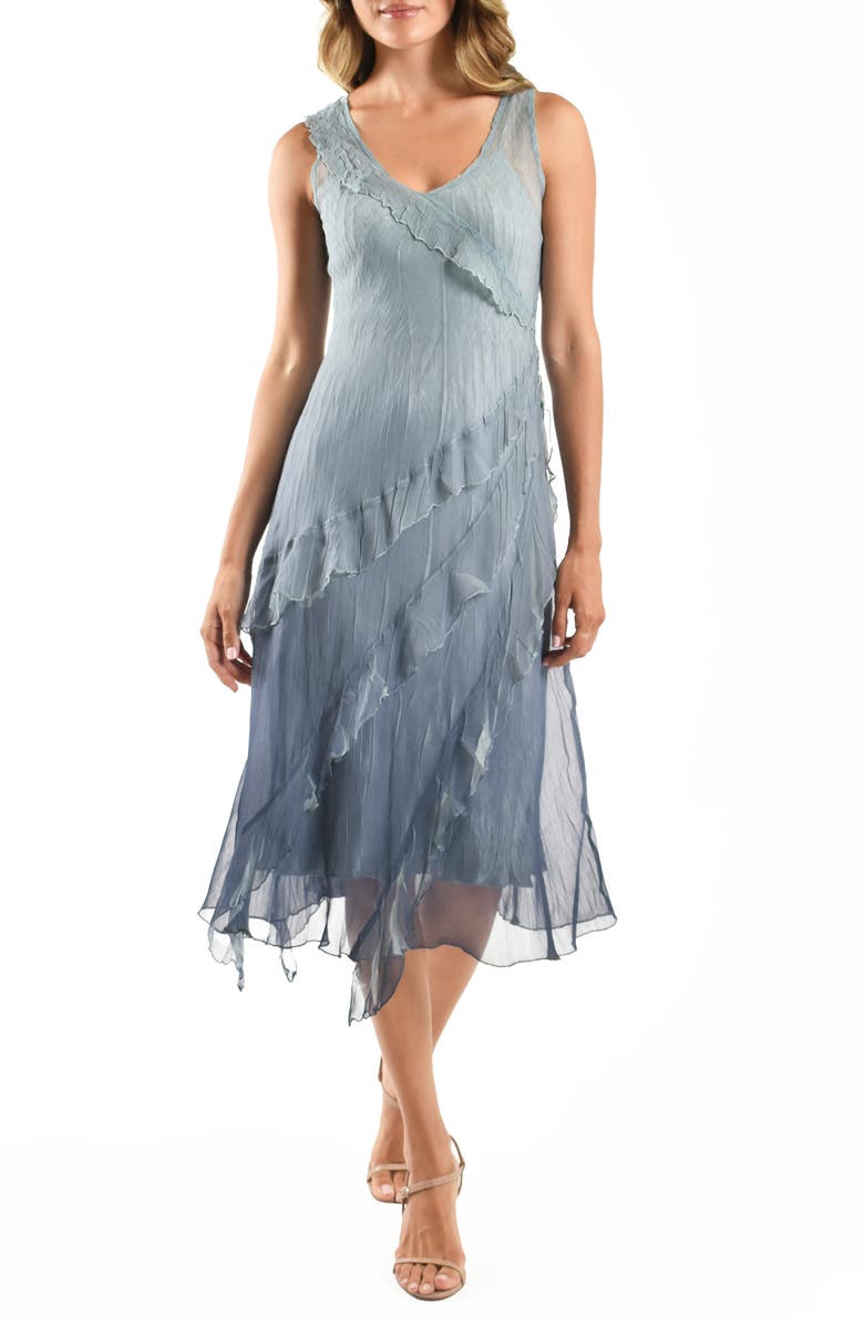 Komarov Charmeuse & Chiffon Cocktail Dress, Main, color, Ocean Blue Ombre
