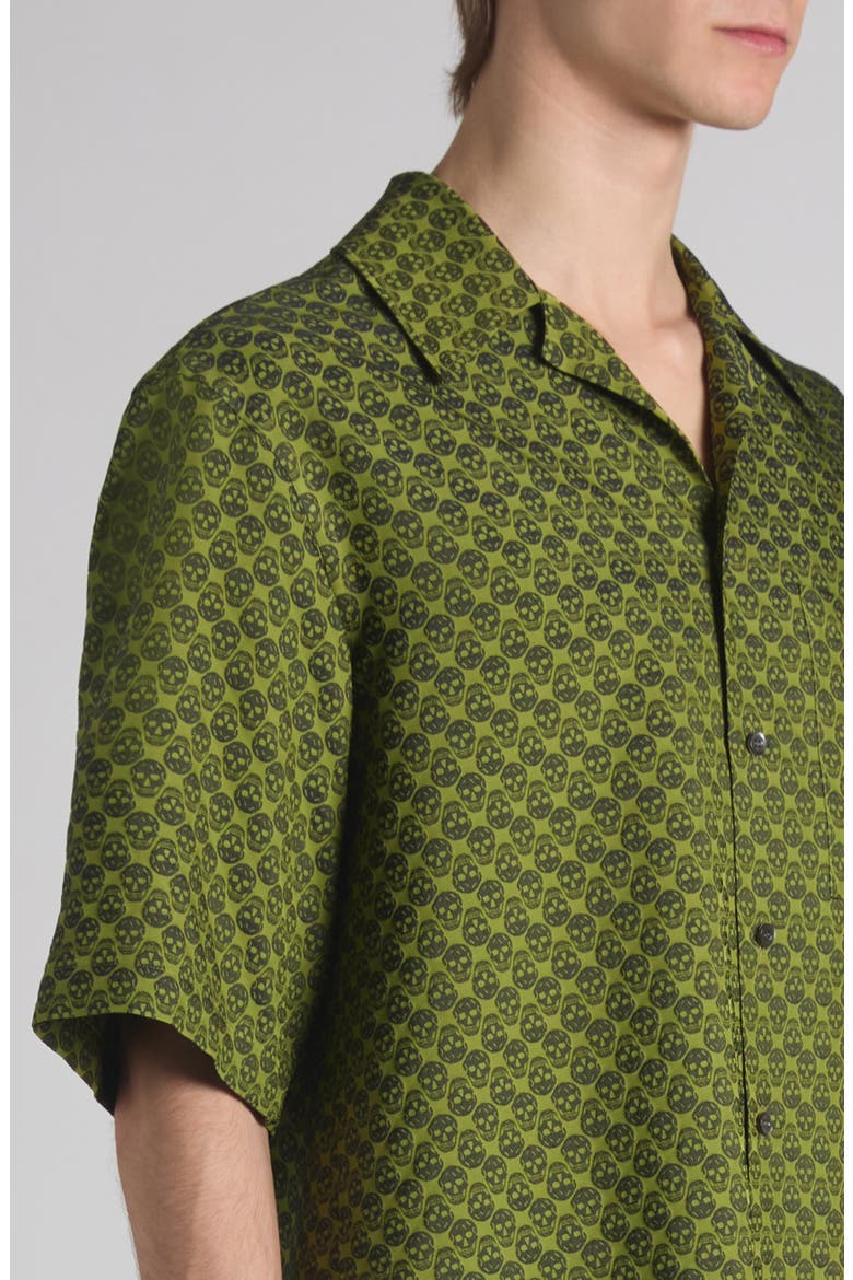 Skull Jacquard Satin Camp Shirt, Alternate, color, ABSYNTHE