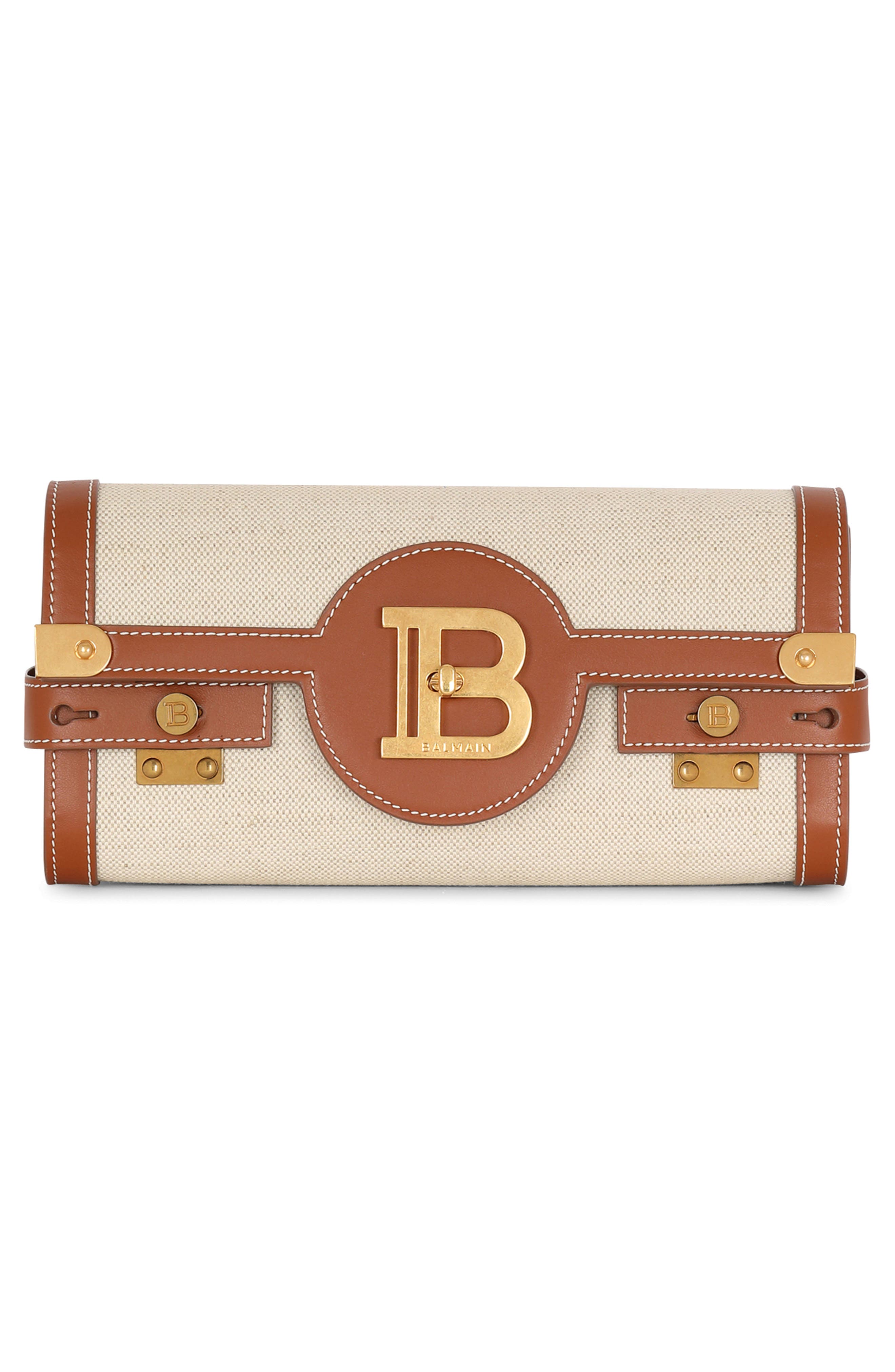 Balmain B-Buzz 23 Canvas & Leather Clutch, Alternate, color, 