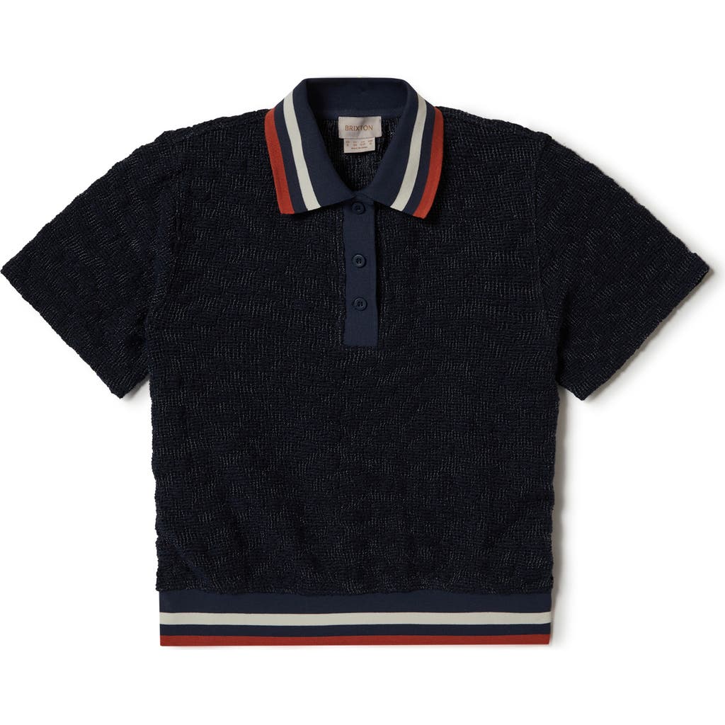Brixton Retro Tipped Mesh Polo In Washed Navy