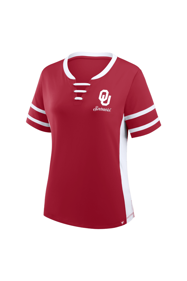 Women's Fanatics Crimson/White Oklahoma Sooners Be Fearless Athena Lace-Up T-Shirt, Alternate, color, Crimson