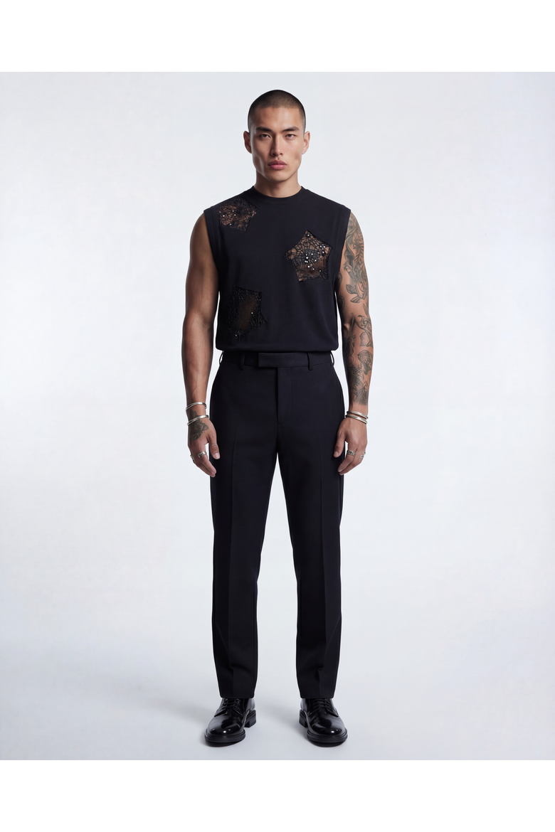Sequin Patch Sleeveless Shirt, Alternate, color, Black