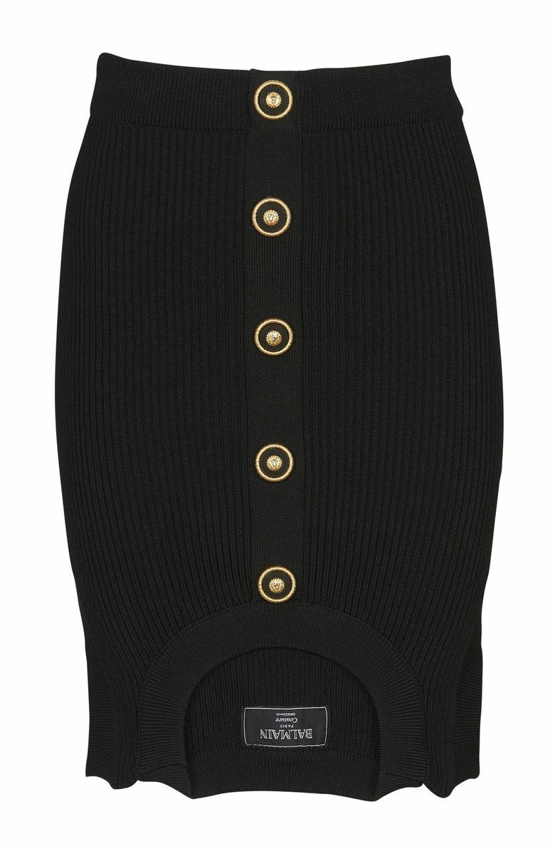 Balmain Short Optical Illusion Ribbed Knit Skirt, Main, color, 