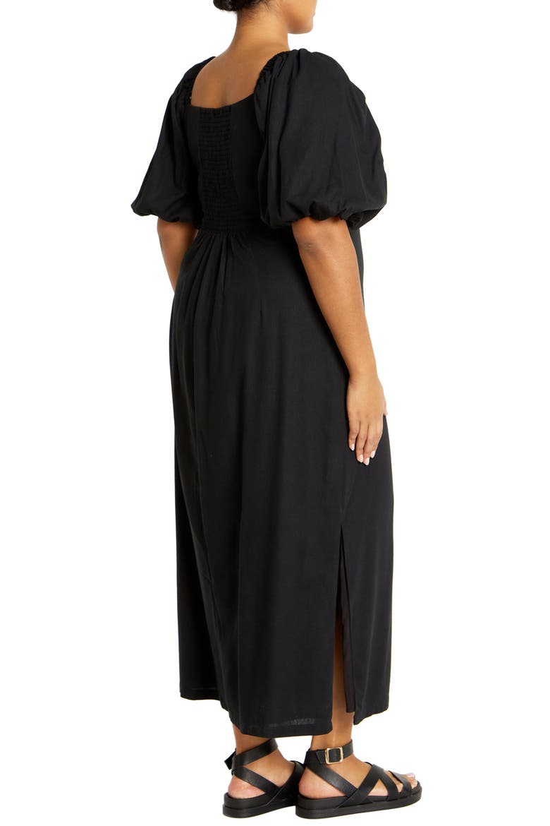 Twist Cutout Puff Sleeve Dress, Alternate, color, BLACK