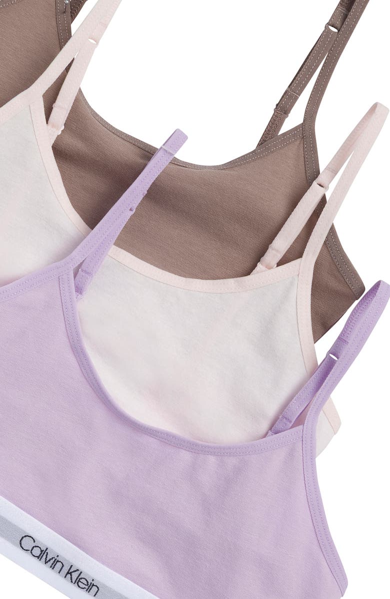 Calvin Klein Kids' Assorted 3-Pack Stretch Cotton Bralettes, Alternate, color, Dusty Fox/ Pastel Pink/ Brown