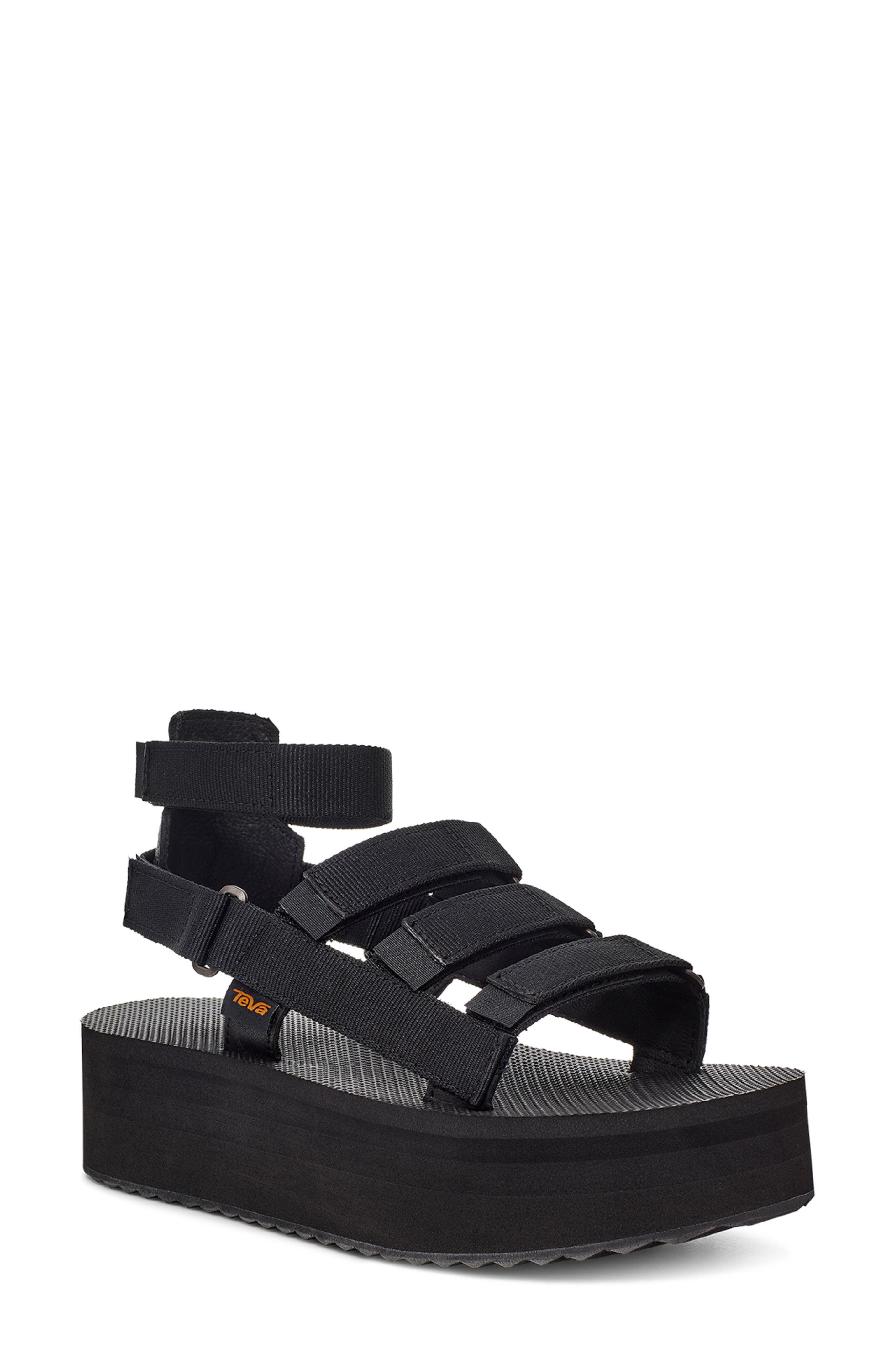 Teva Mevia Flatform Strappy Sandal, Main, color, Black