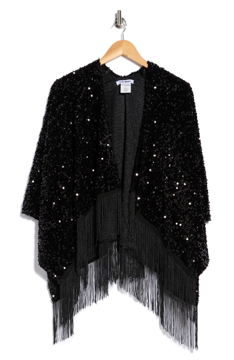 Steve Madden Sequin Fringe Topper, Alternate, color, Black