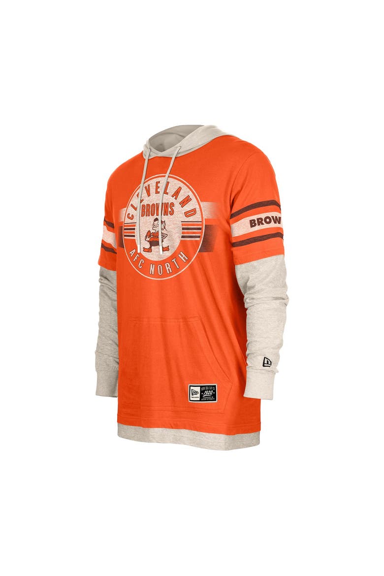 Men's New Era  Orange Cleveland Browns Twofer Layered Long Sleeve Hoodie T-Shirt, Alternate, color, Orange
