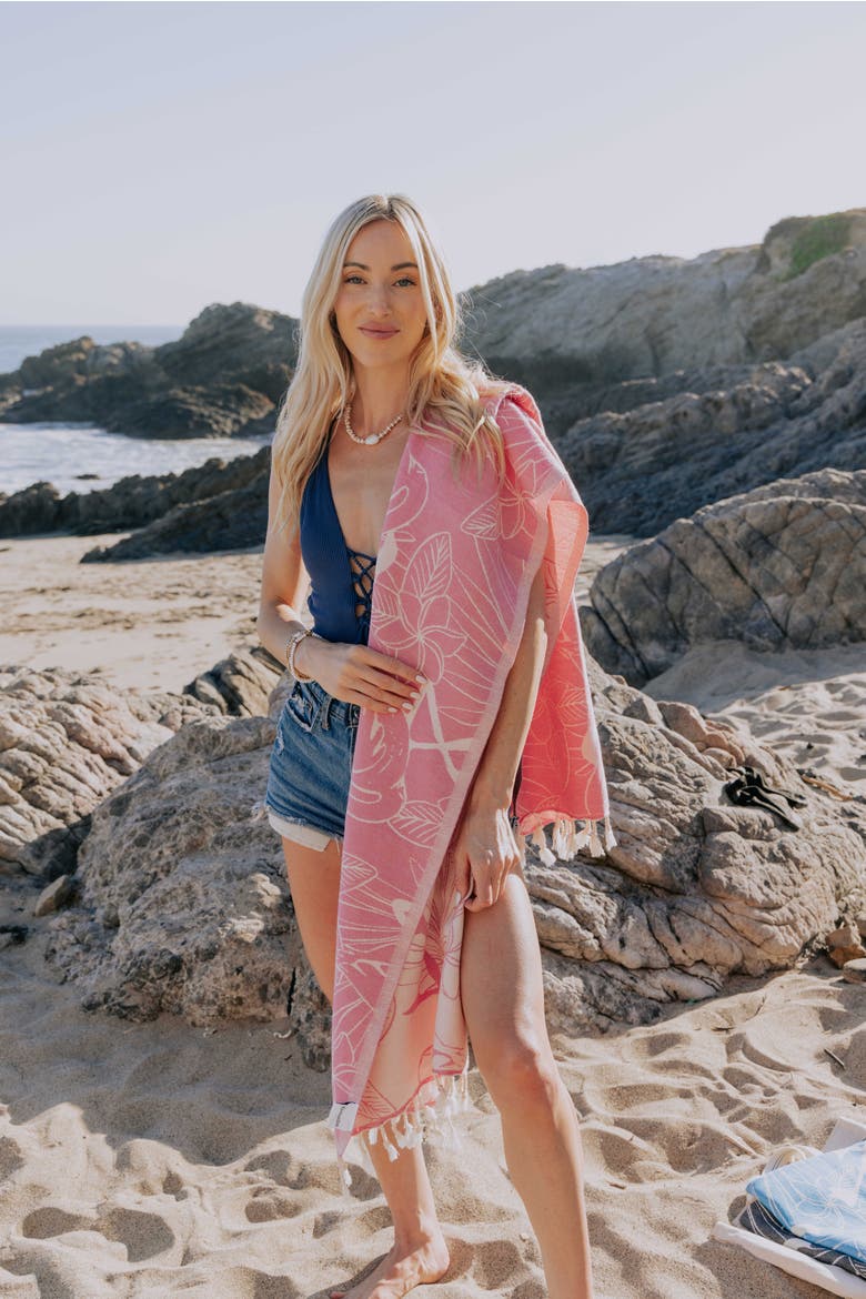 Tropical Flamingo Organic Turkish Towel, Alternate, color, Pink