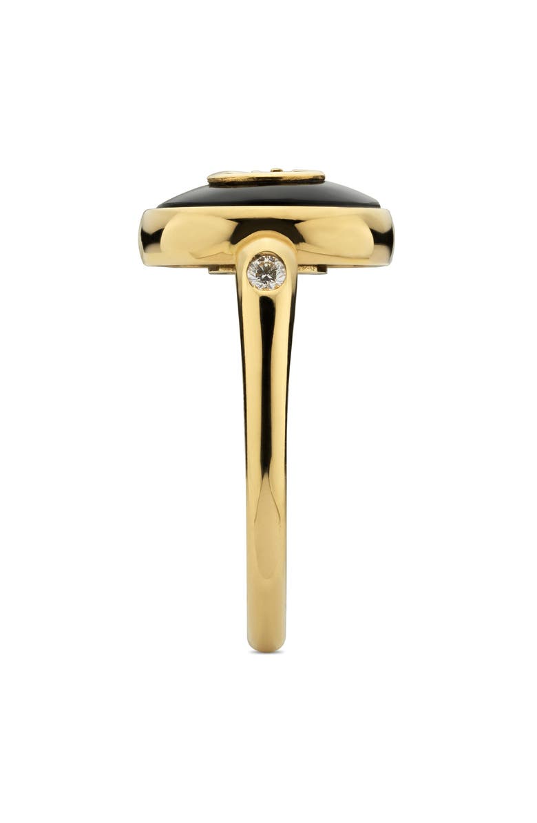 Gucci Interlocking-G Black Onyx & Diamond Ring, Alternate, color, Yellow Gold