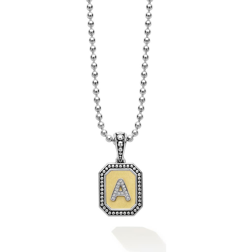 Lagos Signature Caviar Diamond Initial Pendant Necklace In Two-tone A