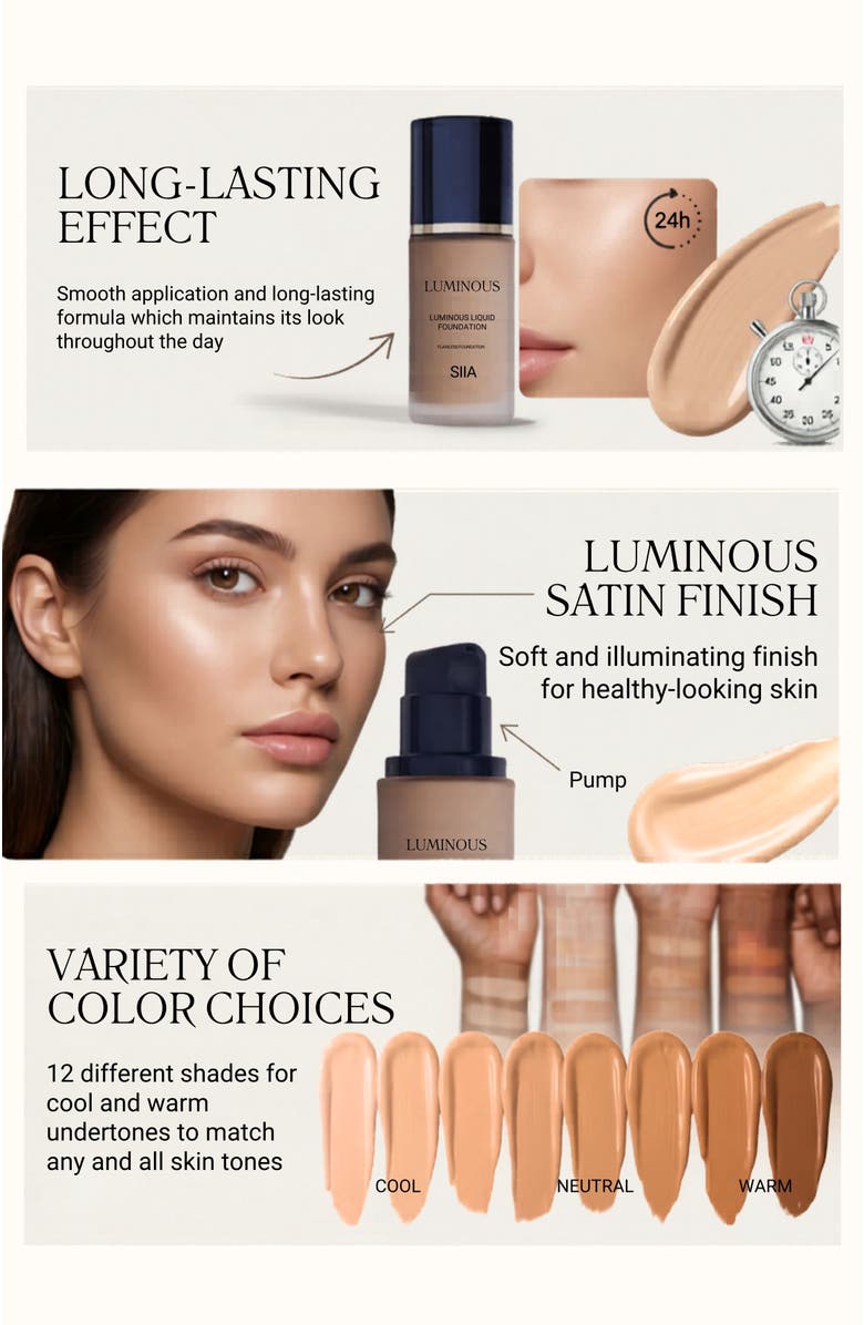 Siia Cosmetics Luminous Longwear Liquid Foundation, Alternate, color, Americano