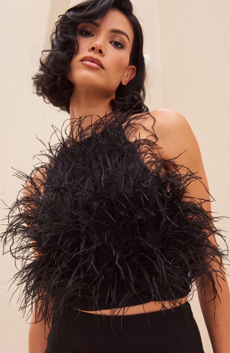 Cult Gaia Joey Feather Open Back Crop Top, Alternate, color,