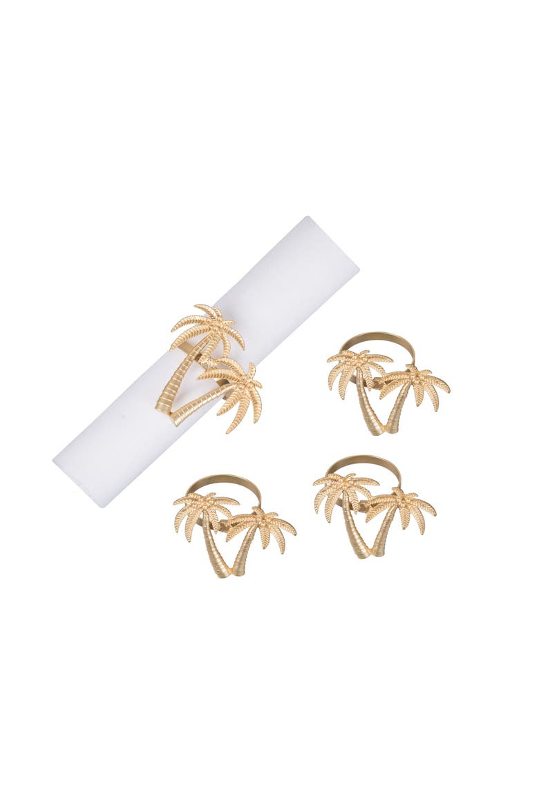 Premium Golden Palm Trees Napkin Rings Set of 4 - Tropical Beach Decor, Main, color, Gold