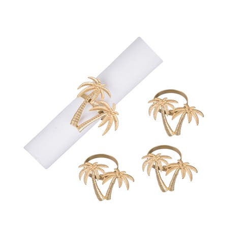 Premium Golden Palm Trees Napkin Rings Set of 4 - Tropical Beach Decor