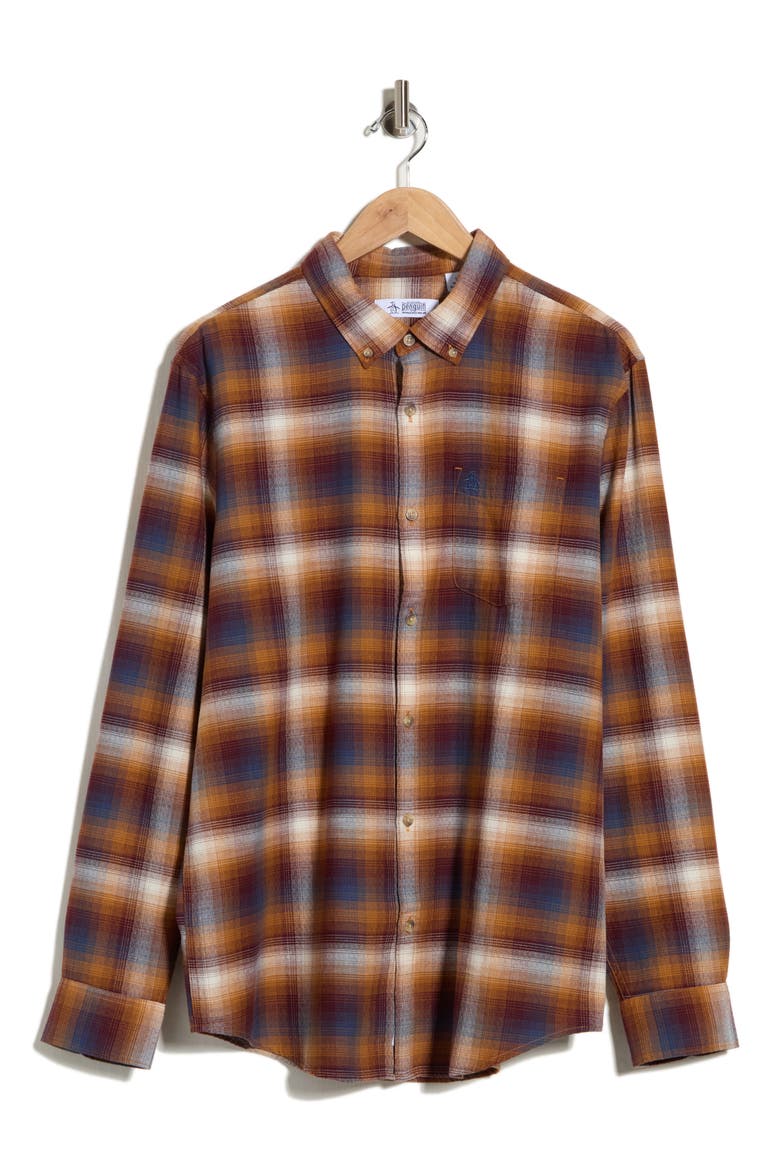 Lightweight Brushed Cotton Dobby Button-Down Shirt, Main, color, BROWN SUGAR