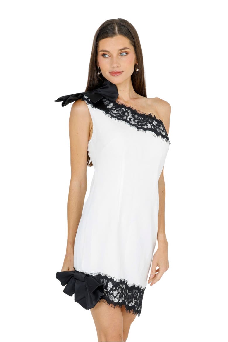 Zeena One Shoulder Lace Mini Dress, Main, color, BLACK