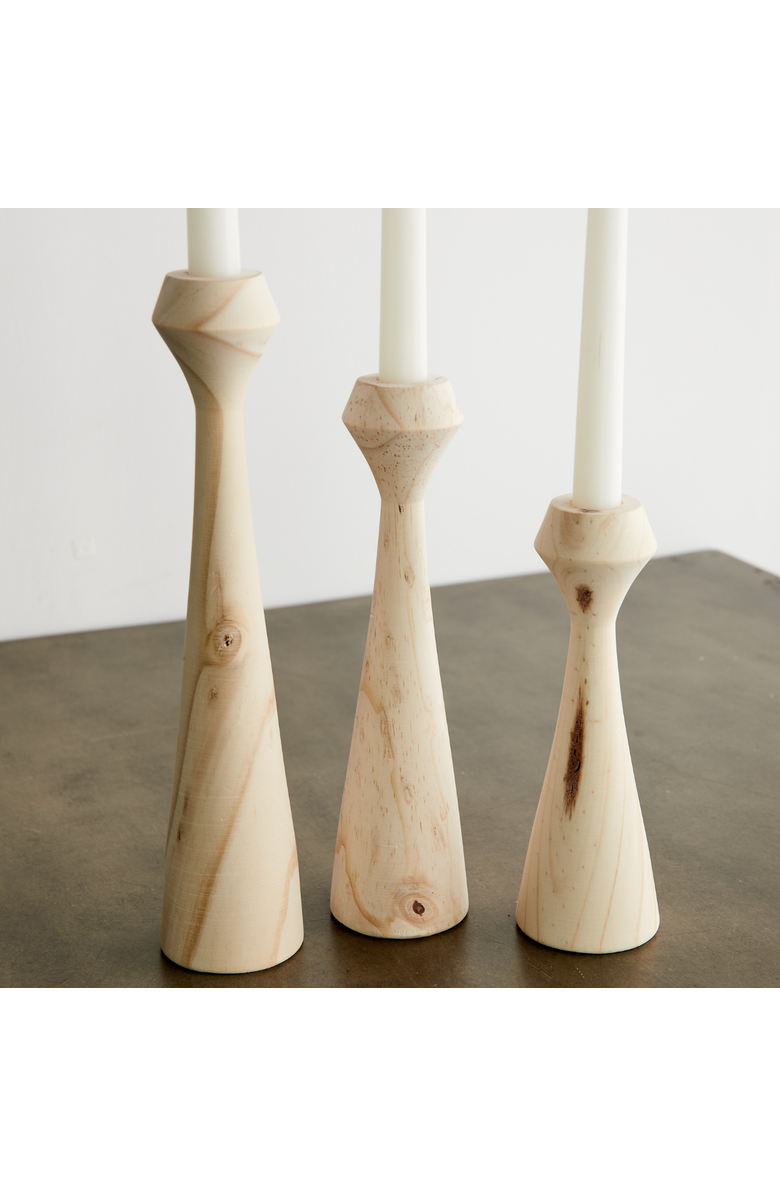 kanju Interiors Tapered Diamond Wood Candle Holder in Cognac, Natural and Espresso, Main, color, Natural