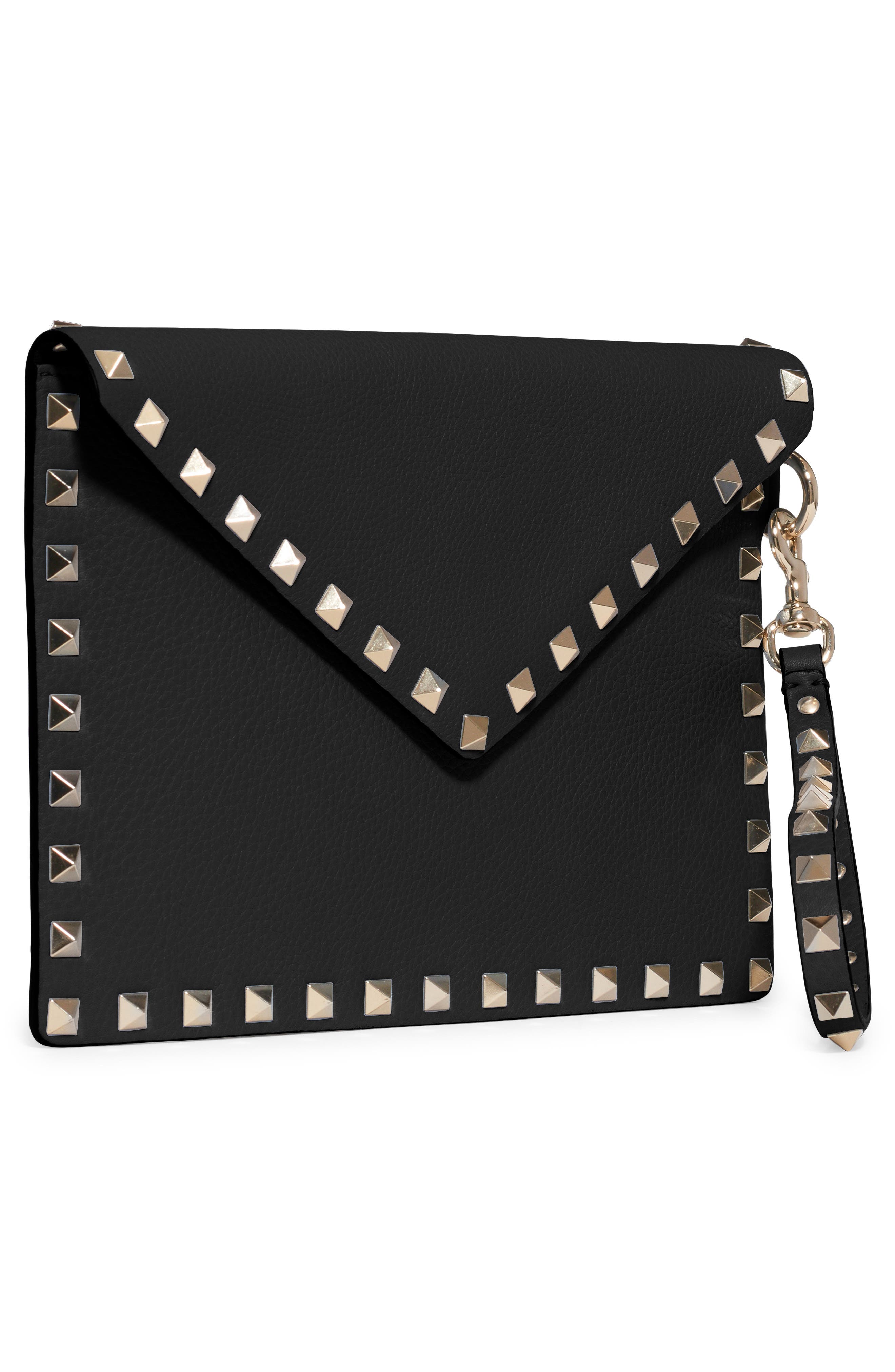 Valentino Garavani Medium Rockstud Leather Envelope Pouch, Alternate, color, 