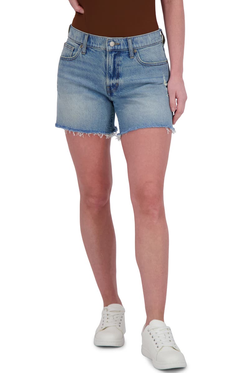 Lucky Brand '90s Frayed Denim Midi Shorts, Main, color, 