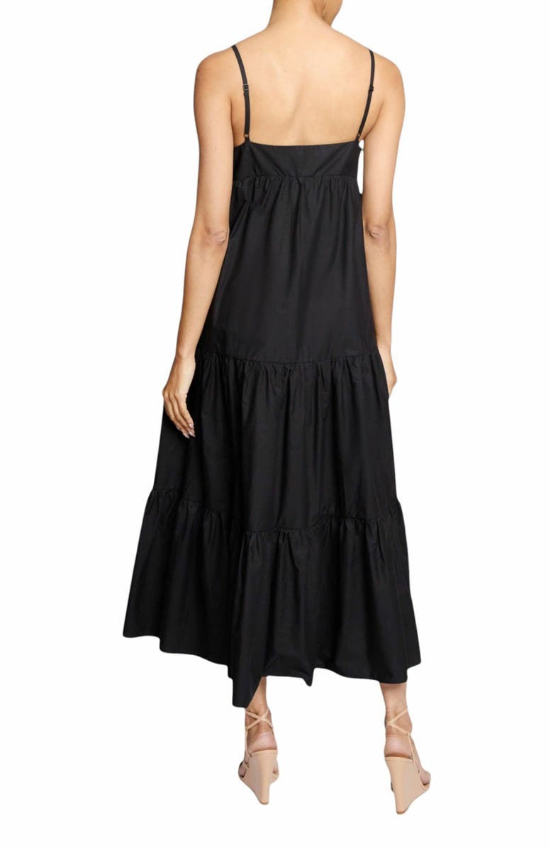 Santorelli Itzel Sleeveless Multi-Tier Midi Dress with Shoulder Straps and Side Pockets in Cotton Poplin, Alternate, color, Black