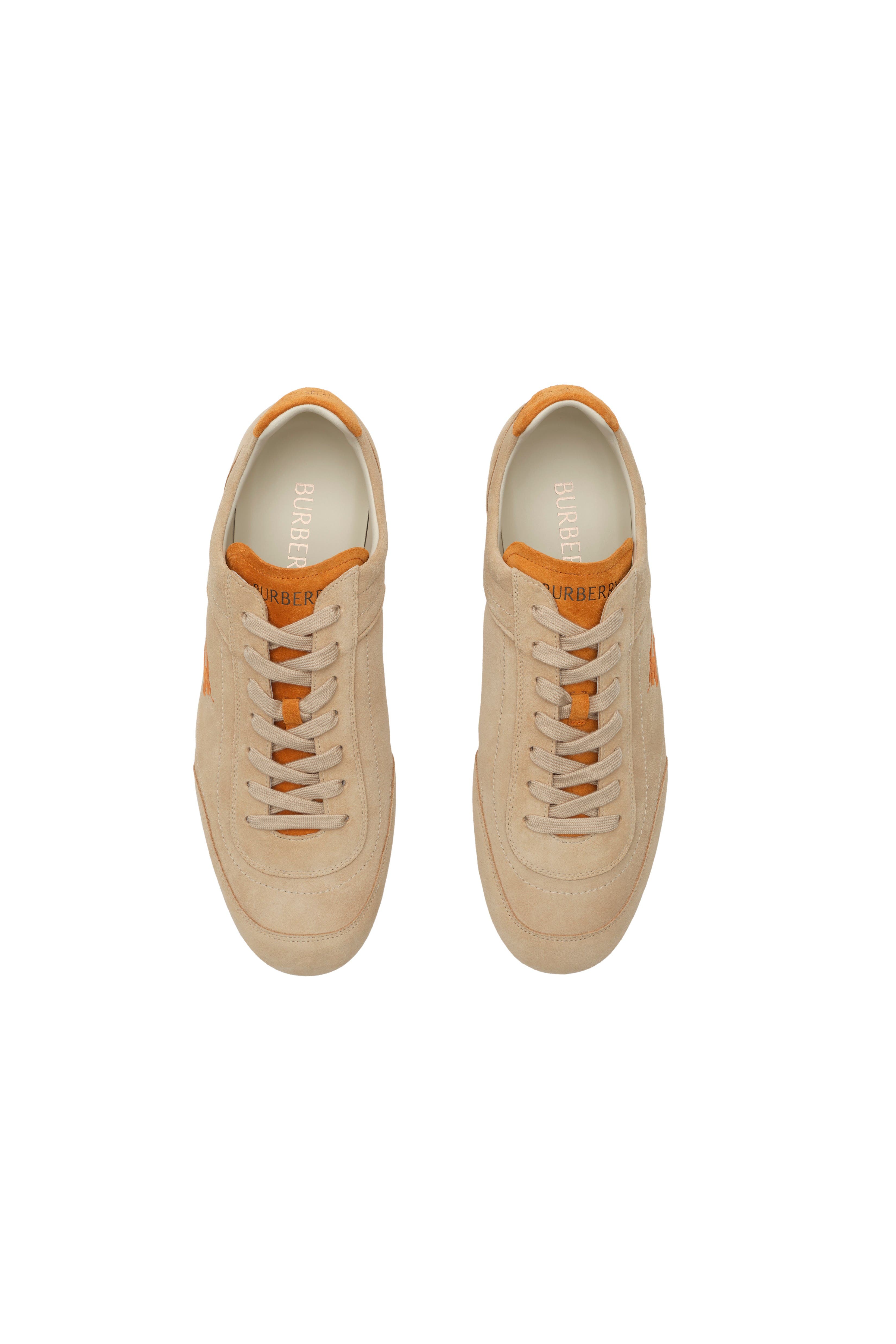 Burberry Suede Knight Runner Sneakers, Alternate, color, Flax/Pumpkin Orange