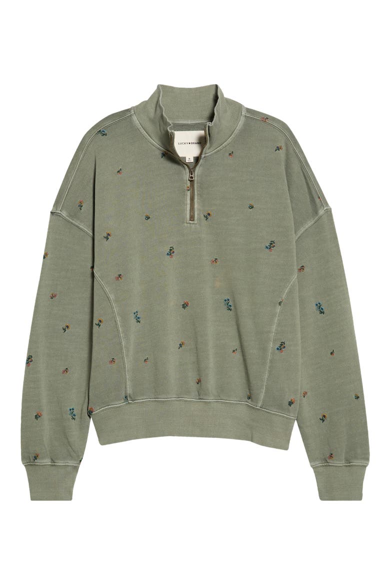 Embroidered Half-Zip Cotton Fleece Sweatshirt, Alternate, color, DUSTY OLIVE