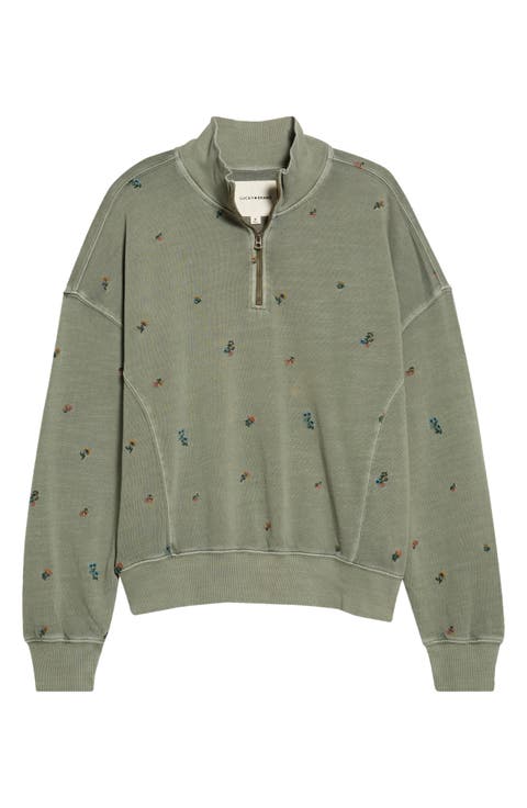 Embroidered Half-Zip Cotton Fleece Sweatshirt